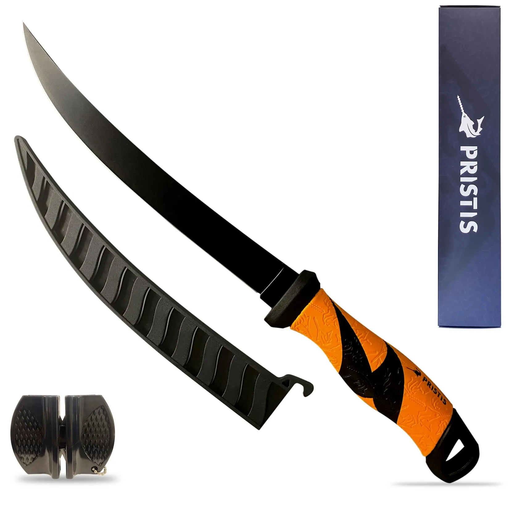 9' Fishing Fillet Knife with Teflon Coated Blade, Non-Slip Grip Handle, Sheath & Sharpener