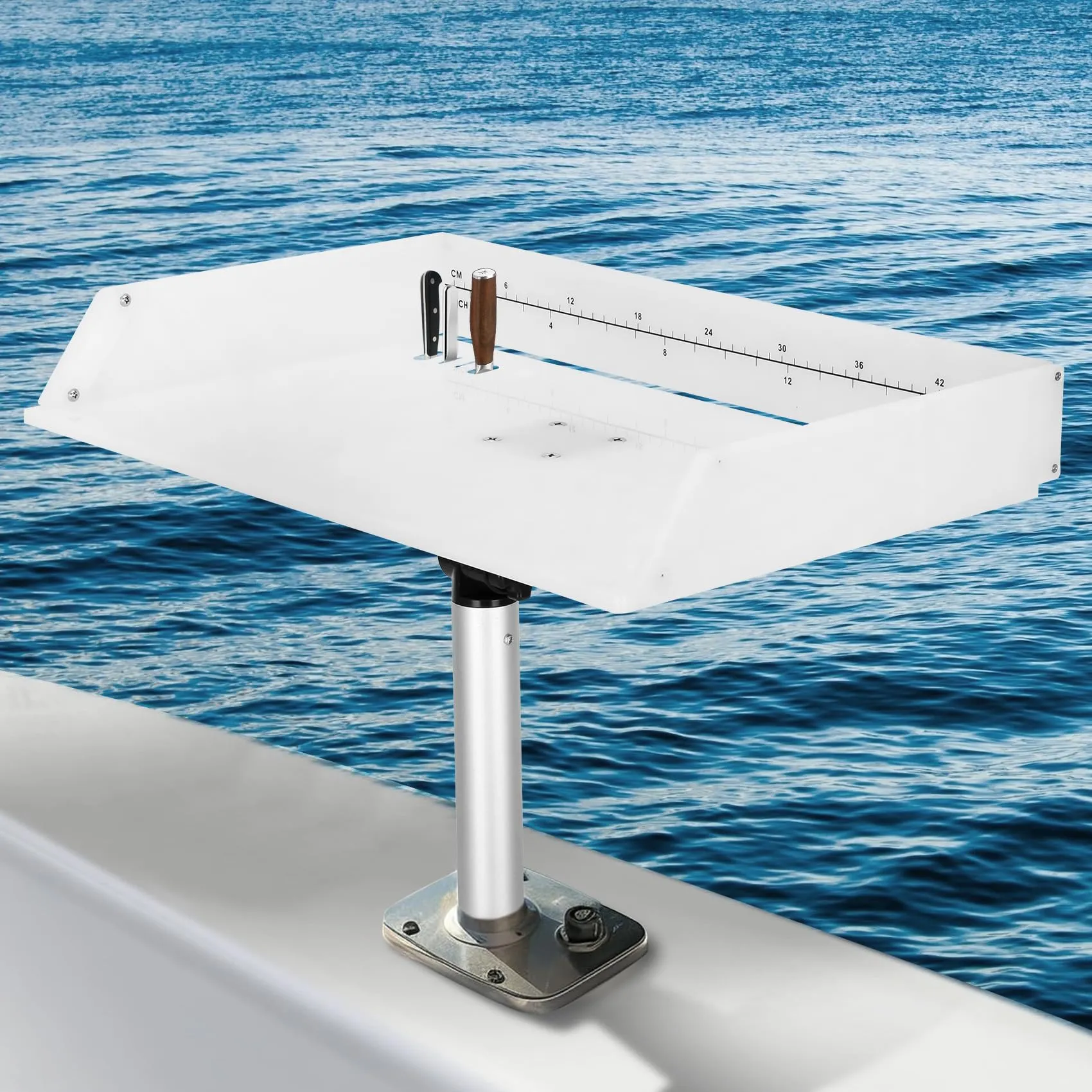 Boat Cutting Board with Adjustable Rod Holder, 21.25'x13', Fish Cleaning Station, Durable Design