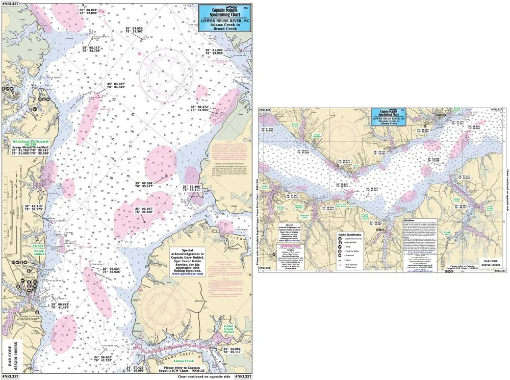 Captain Segull Inshore Lower Neuse River Fishing Chart 12'x18' - Laminated, Double-Sided