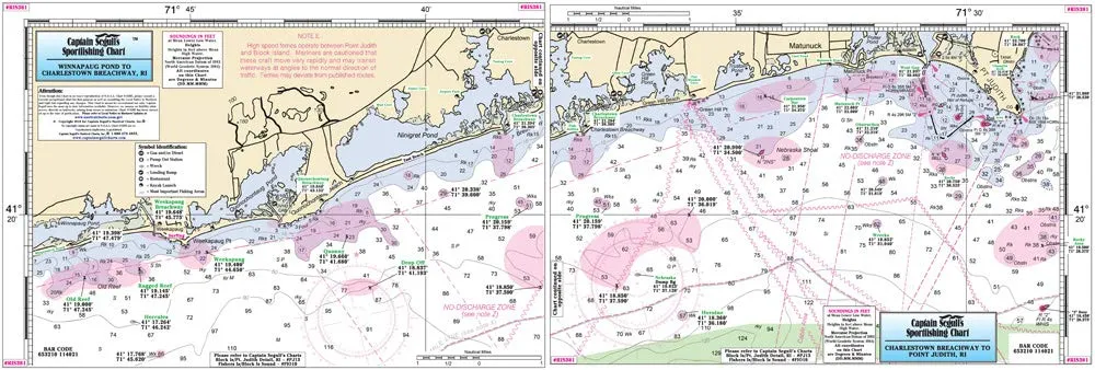 Captain Segull's Inshore Southern Coast of RI Fishing Chart 12'x18' Double-Sided Laminated