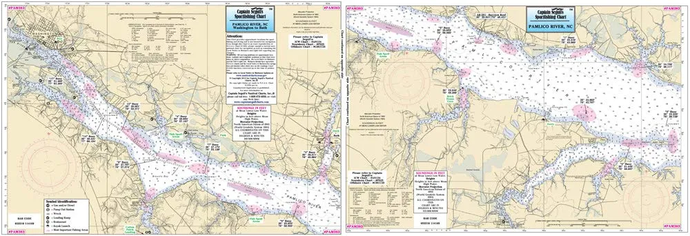 Captain Segull's Pamlico River Fishing Chart 12'x18' - Double-Sided Laminated Nautical Map