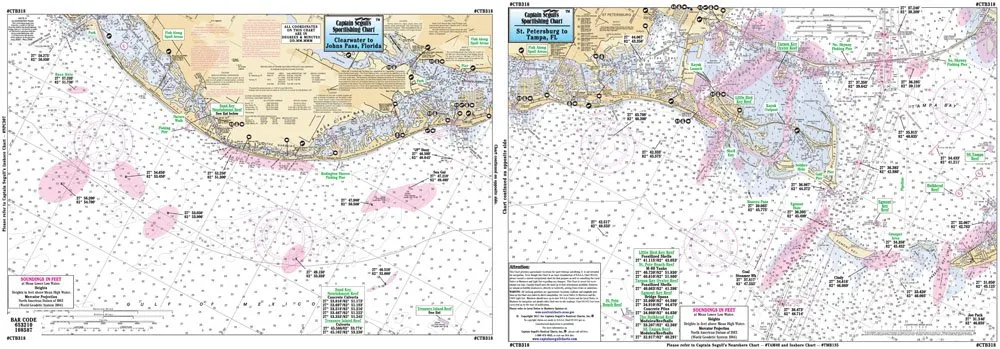 Clearwater to St. Petersburg Laminated Nautical Fishing Chart 12'x18' by Captain Segull's