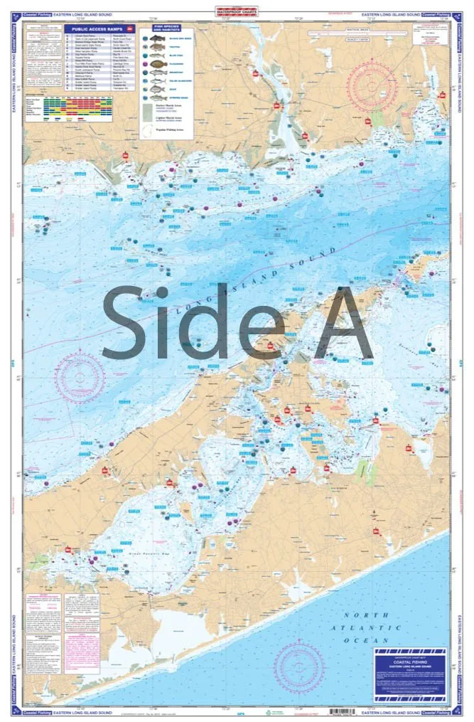 Coastal Fishing Chart - 27F Eastern Long Island Sound, Waterproof, Foldable, Tear Resistant