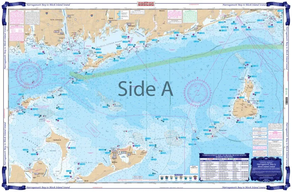 Coastal Fishing Chart 50F Narragansett Bay to Block Island Sound, Waterproof, Tear Resistant