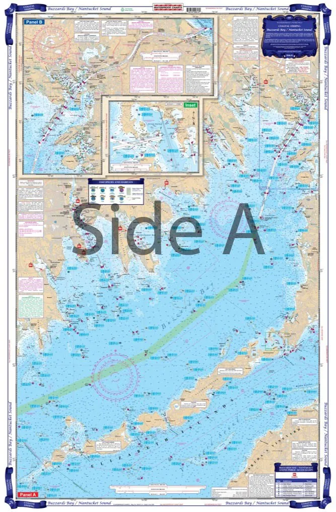 Coastal Fishing Chart, 61F Buzzards Bay & Nantucket Sound, Waterproof, Foldable, Tear Resistant