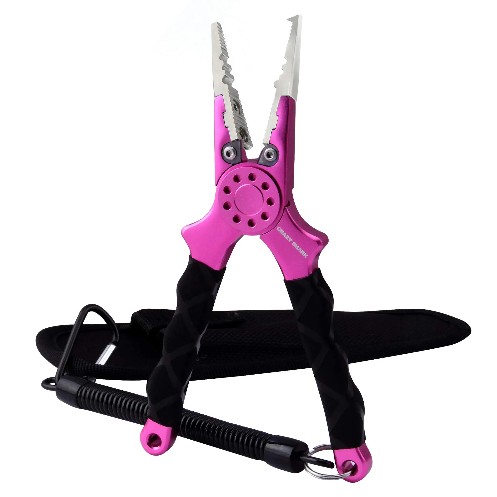 CRAZY SHARK 7' Professional Saltwater/Fresh Water Fishing Pliers with Tungsten Cutters & Lanyard