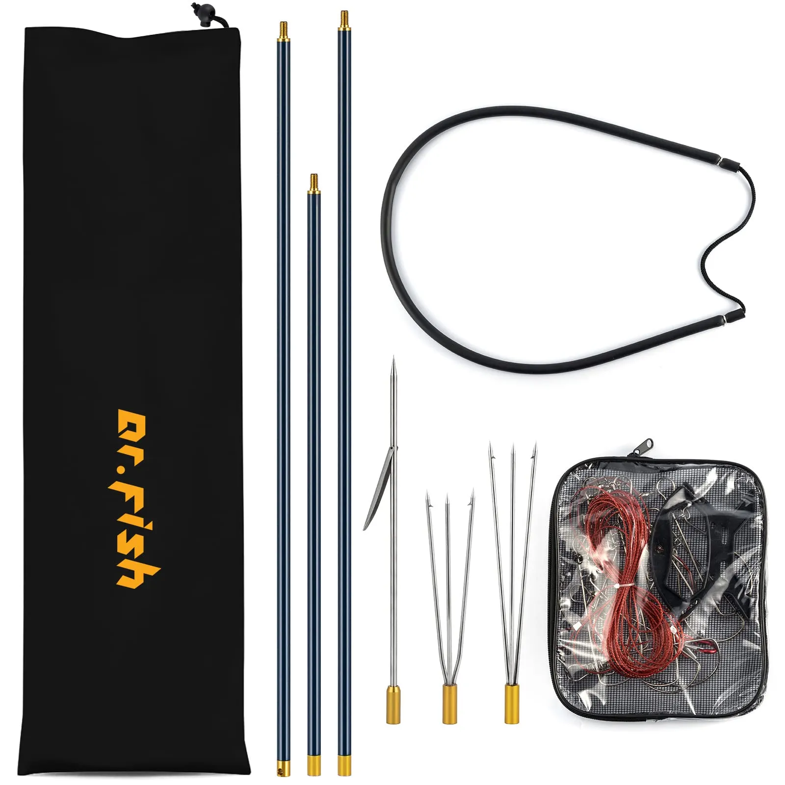 Dr.Fish 6'5' Spearfishing Kit - Stainless Steel Fishing Stringer, 3-Piece Hawaiian Sling Pole