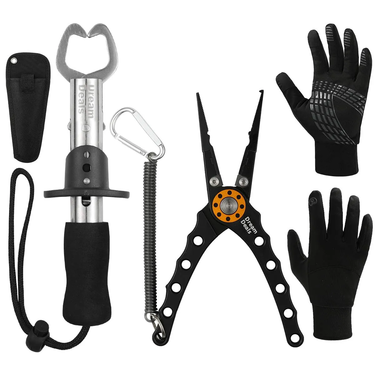 Dreamdeals Fishing Tools Set - Aluminium Alloy Pliers, Fish Gripper & Water-Repellant Gloves