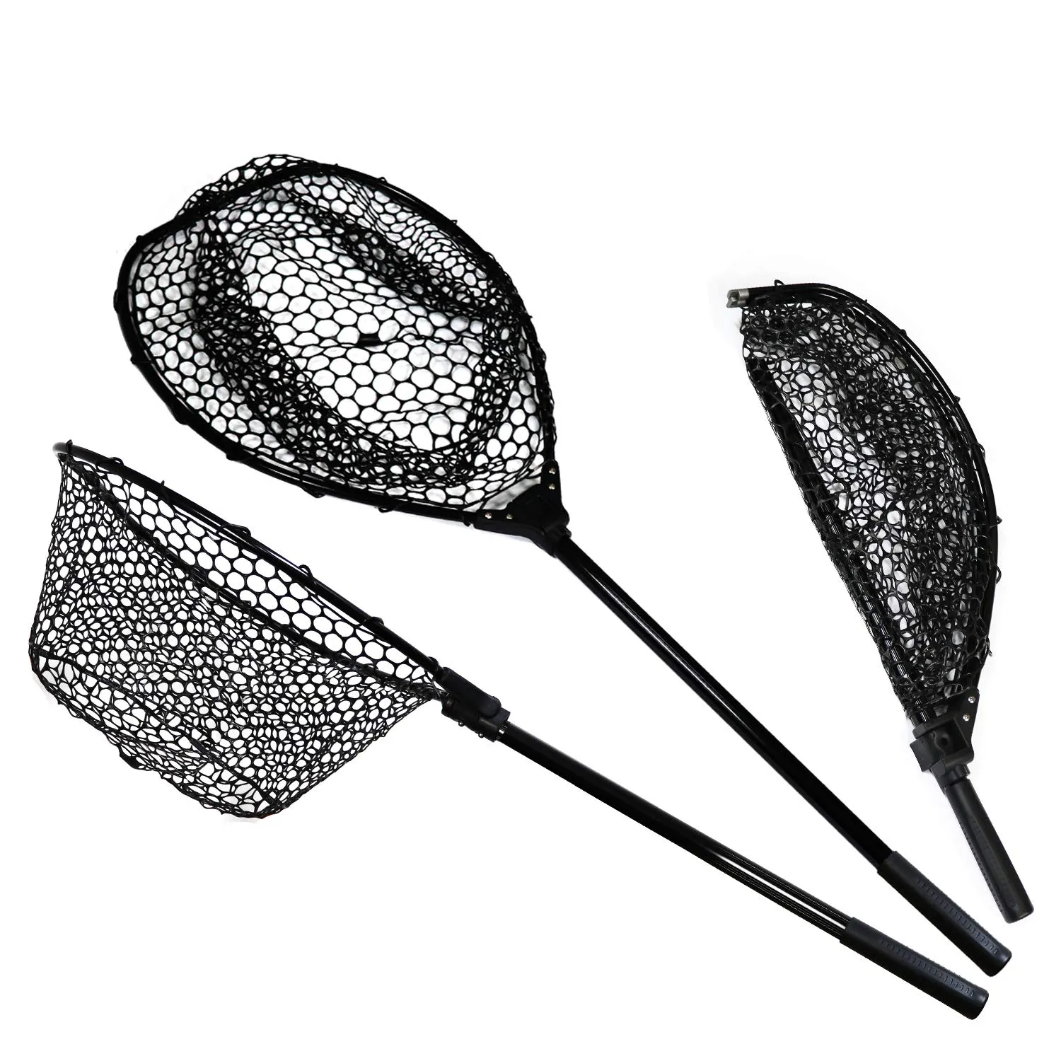 Fiblink Fishing Landing Net Tangle Free Silica Gel Foldable Collapsible Telescopic Handle