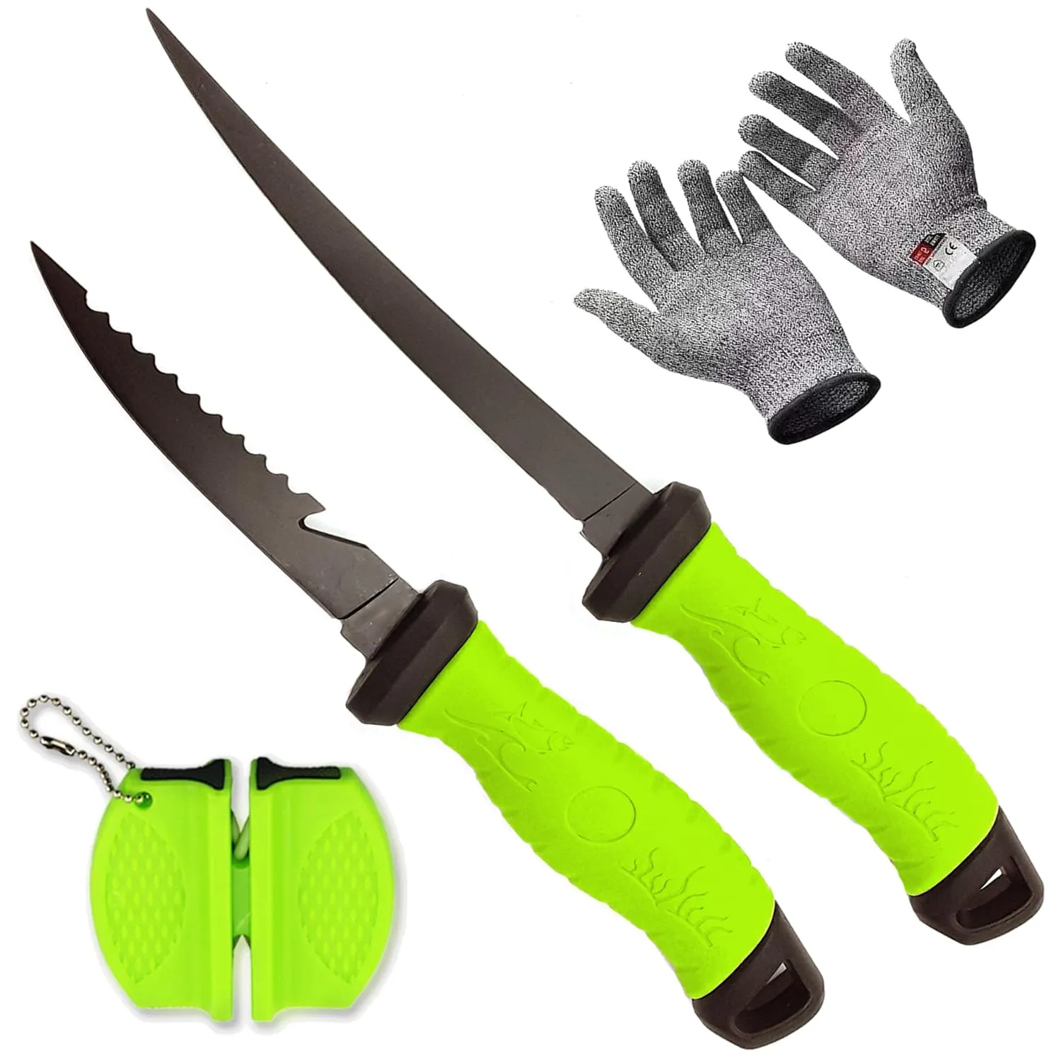 Fillet Knife Set with Cut-Resistant Gloves, Sheath & Sharpener for Fishing, Camping, Cooking