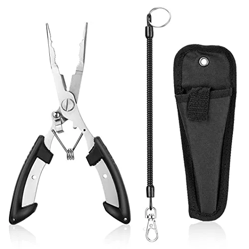 Fishing Gear Aluminum Fishing Pliers with Telescopic Lanyard, Saltwater Resistant Fishing Tools