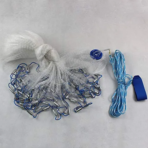 Fishing Net 10FT/14FT/18FT/22FT Hand Mesh Cast Saltwater Clear Bait Net with Hollow Sinker