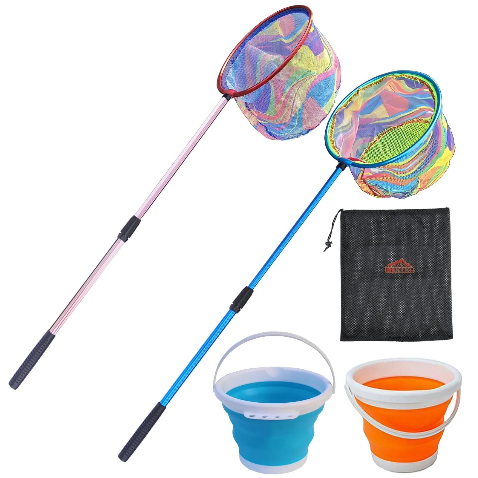 Fishing Net 2 Pack Lightweight Landing Nets with Aluminium Pole Handles & Collapsible Buckets