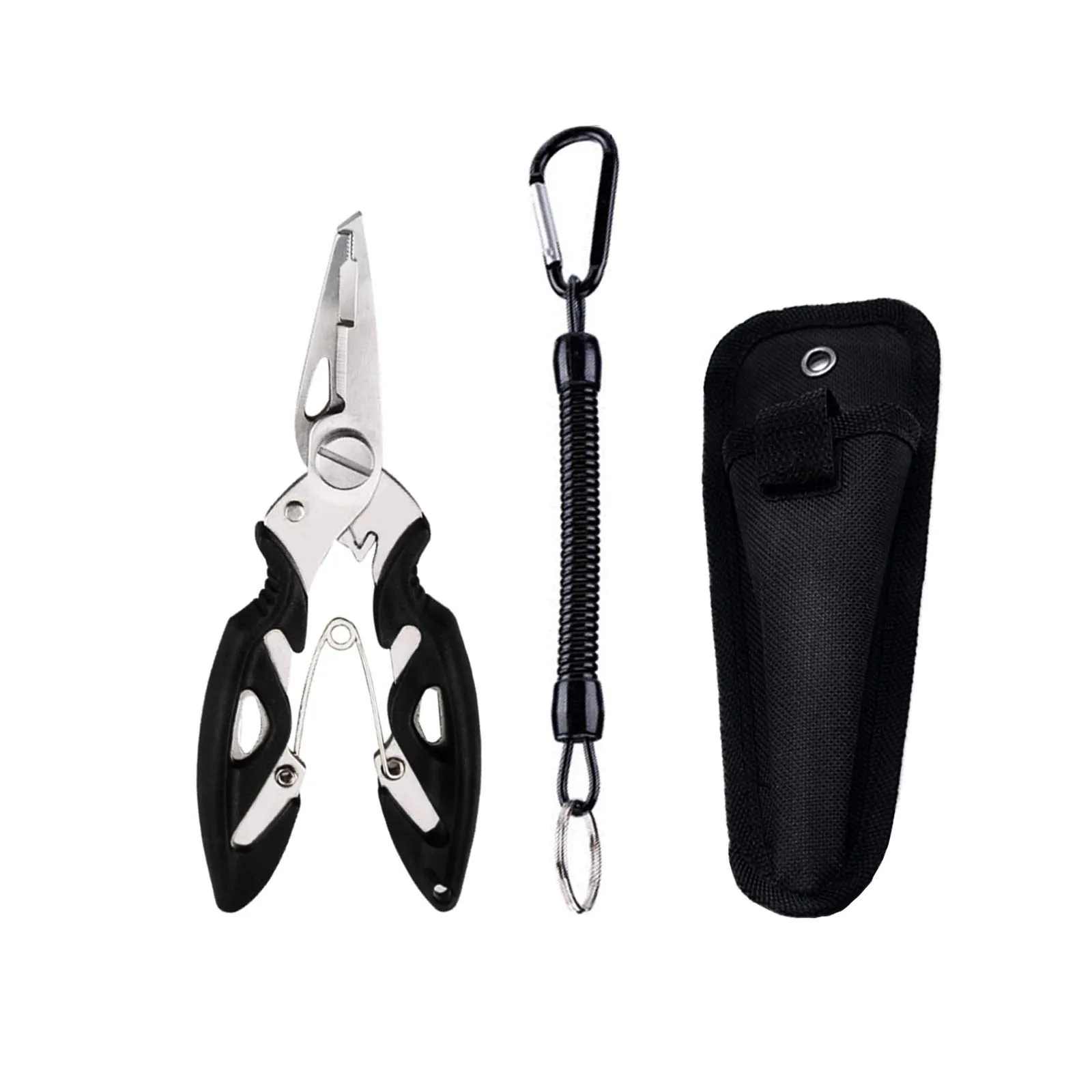 Fishing Pliers Multi-Function Hook Remover Stainless Steel Line Cutter Sheath Lanyard Set