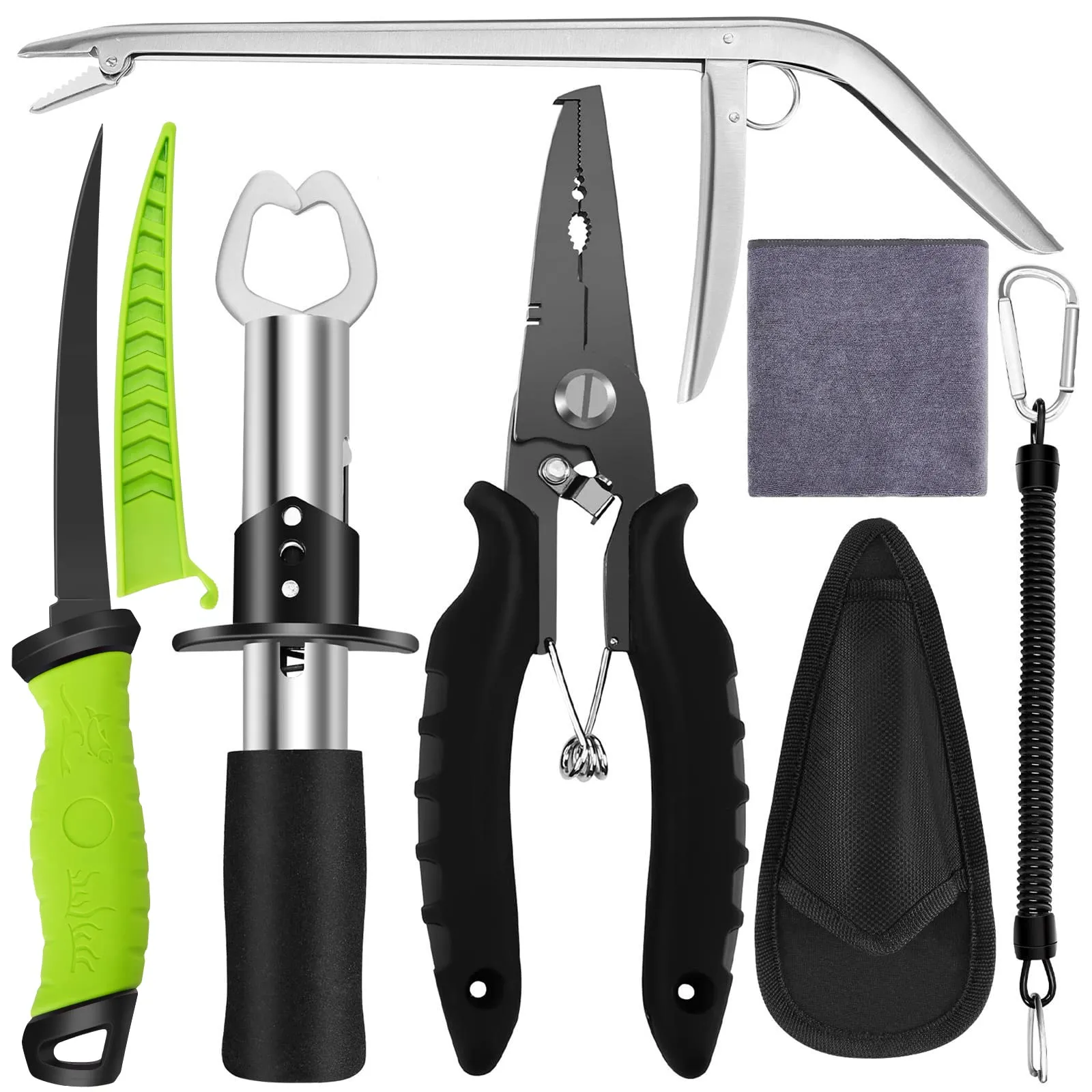 Fishing Tool Kit - Multi-Functional Stainless Steel Pliers, Hook Remover, Fish Gripper & Knife