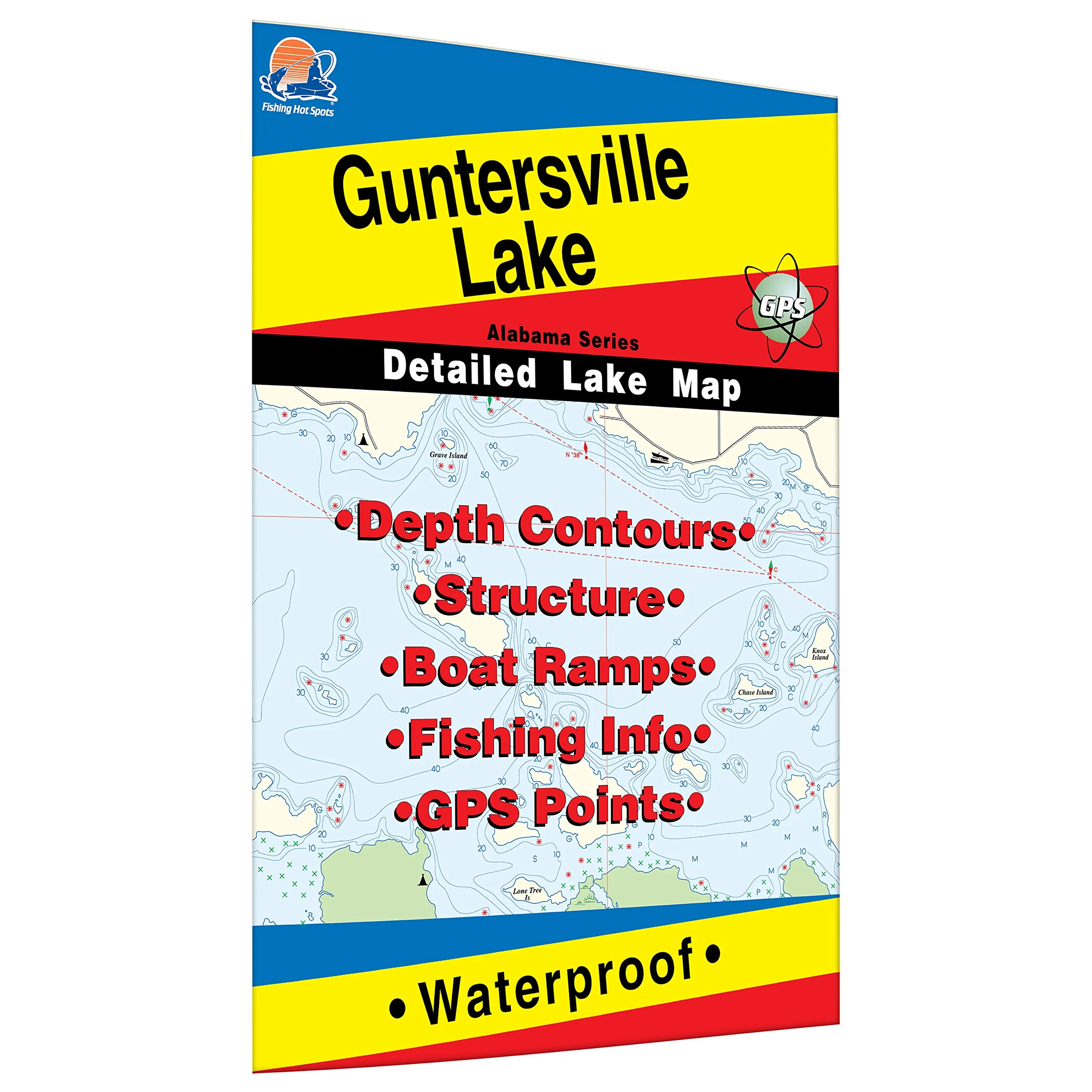 Guntersville Lake Fishing Map - Waterproof, Expertly Researched, Shaded Depths, Durable Material