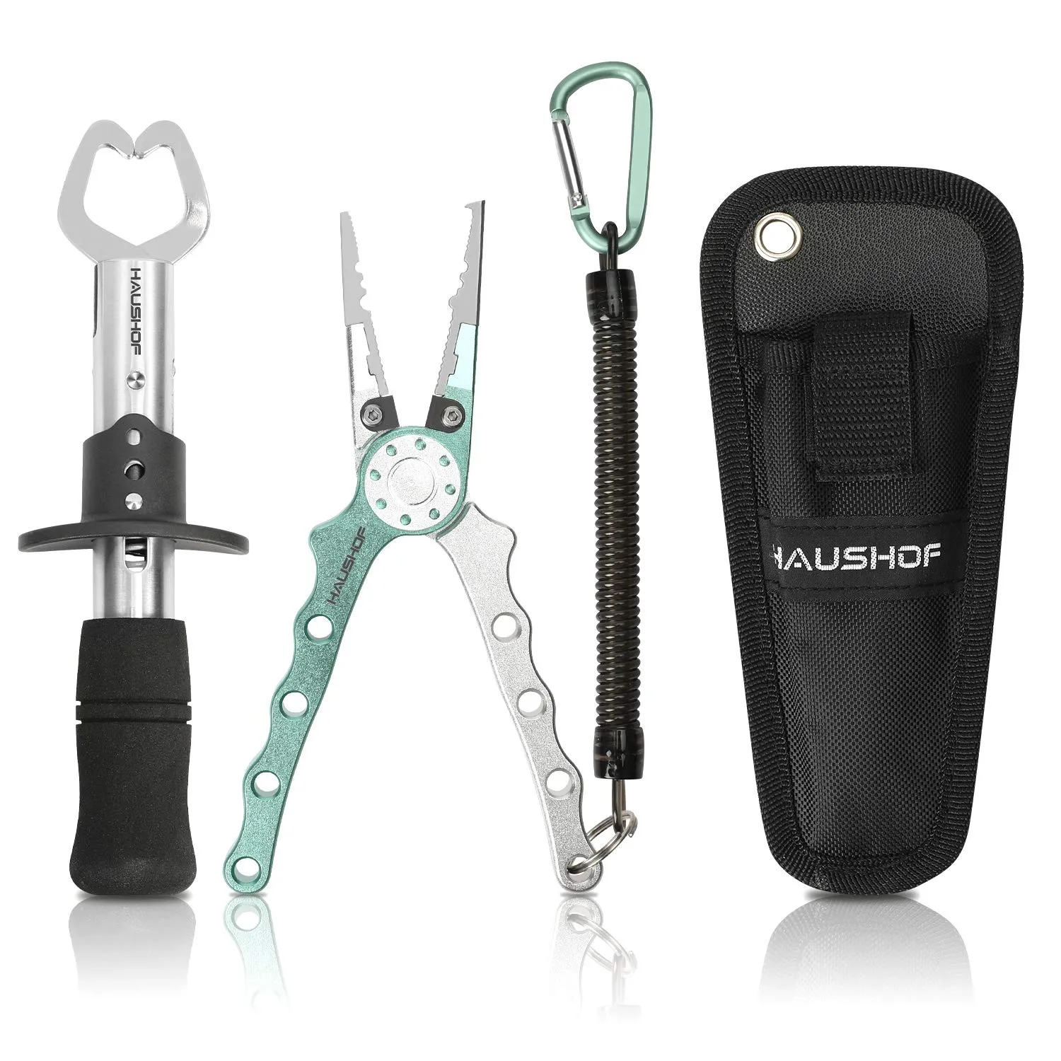 HAUSHOF Aluminum Fishing Pliers Set with Fish Lip Gripper, Multi-Function Stainless Steel Tools