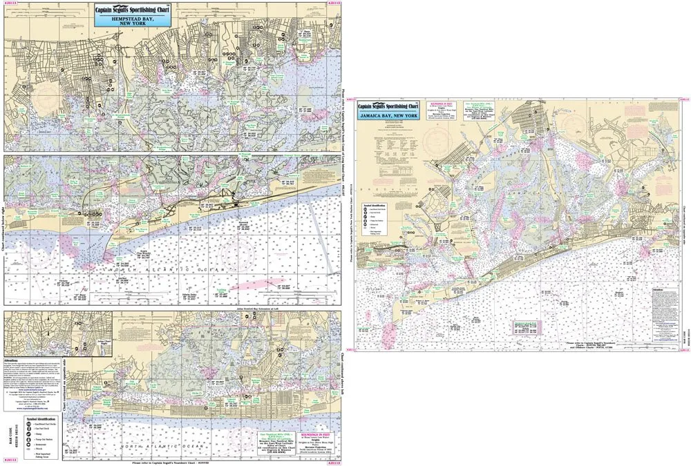 Inshore Jamaica & Hempstead Bays Fishing Chart, Laminated Nautical Navigation by Captain Segull's