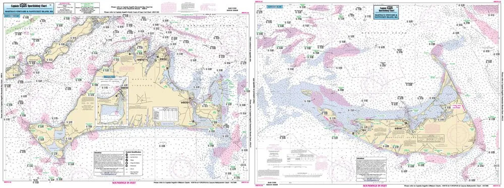 Inshore Martha's Vineyard/Nantucket Laminated Nautical Fishing Chart - Double-Sided 19.5'x26.5'