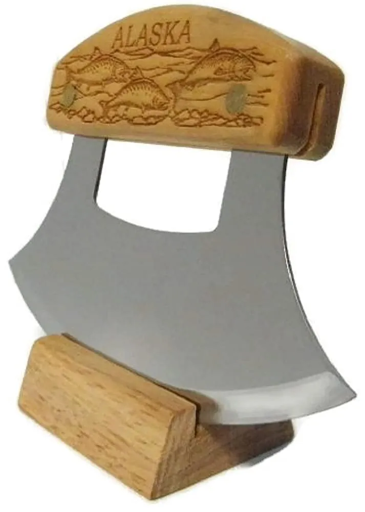 Inupiat Eskimo Birch Ulu Knife for Salmon & Fish - Handcrafted Alaskan Cutlery