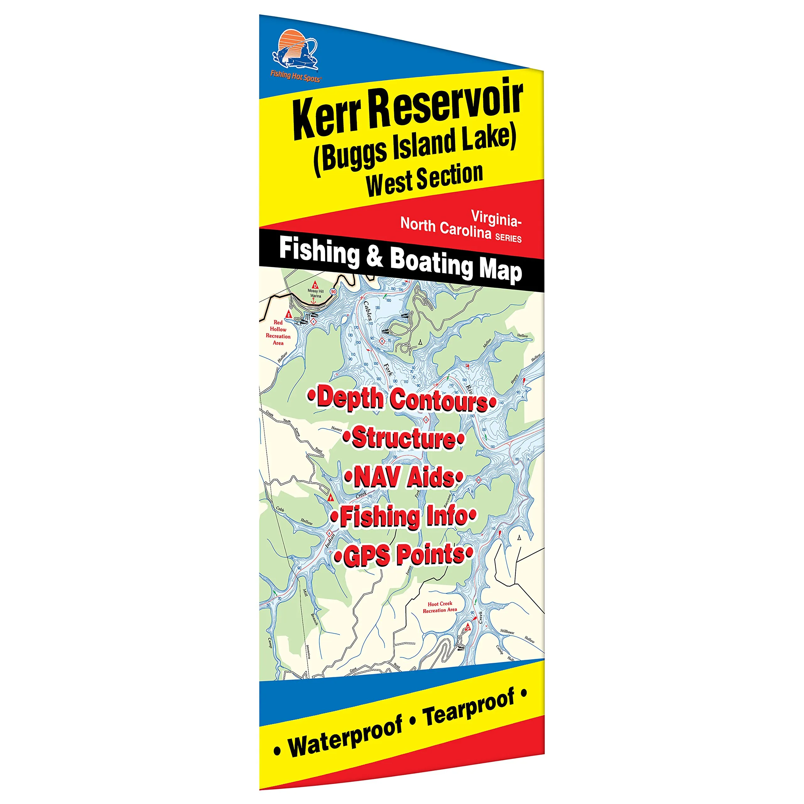 Kerr Reservoir Fishing Map - Durable & Waterproof, Perfect for Largemouth & Crappie Fishing