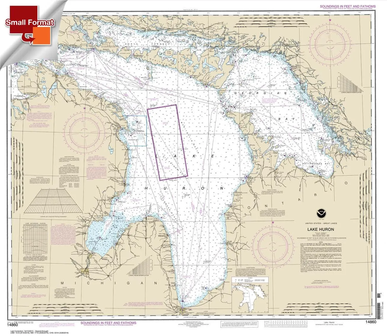 Lake Huron Waterproof Chart 21x24 - NOAA Certified Small Format Nautical Chart