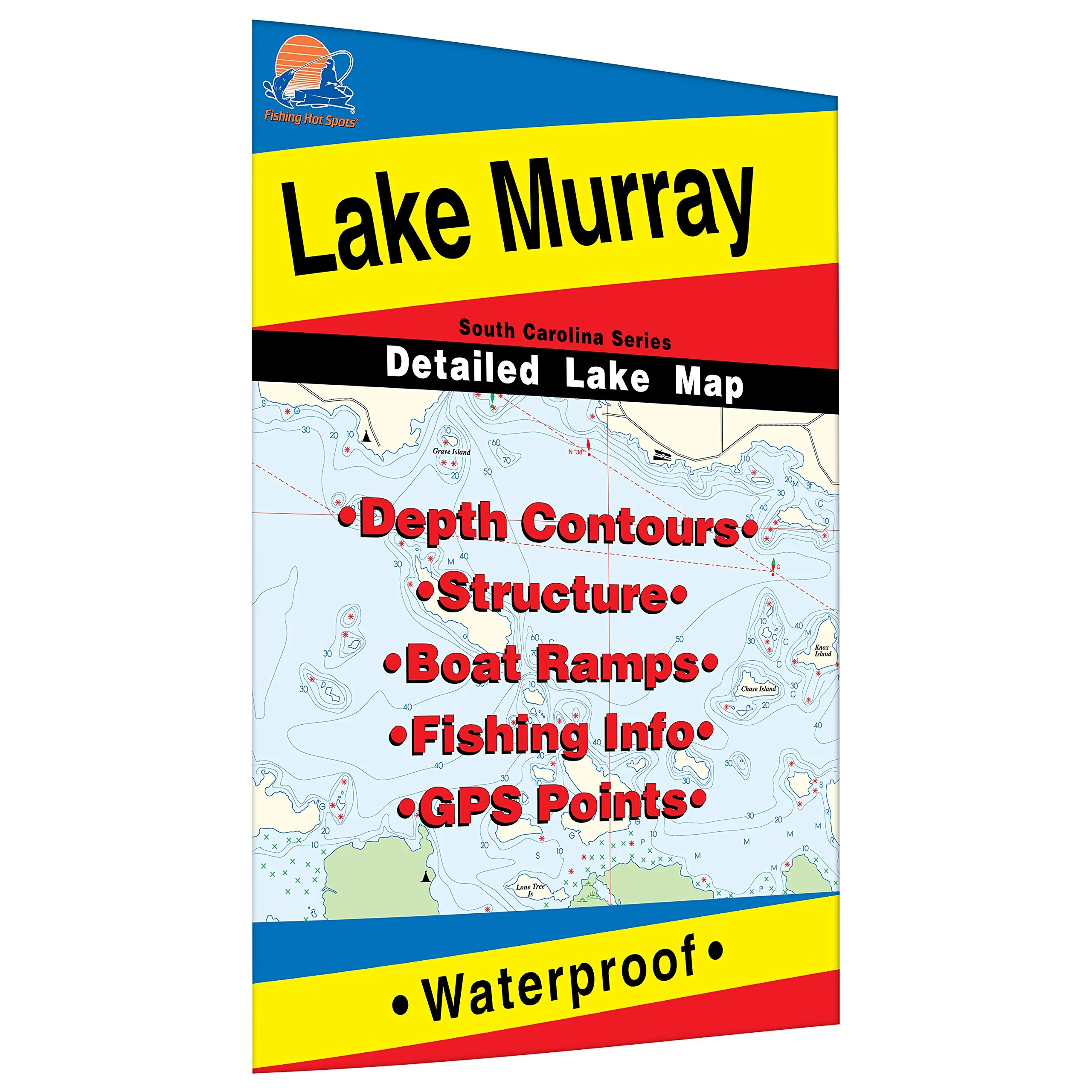 Lake Murray Fishing Map - Durable Waterproof Material, Shaded Depth Areas, Expertly Researched