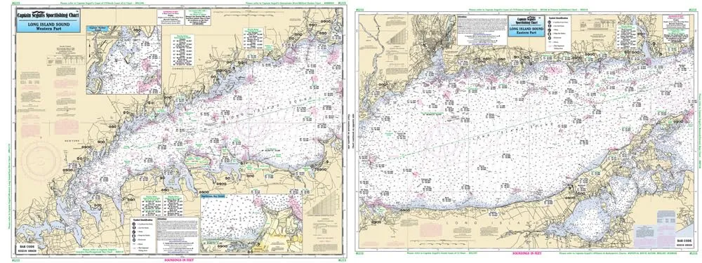 Long Island Sound Laminated Fishing Chart 19.5'x26.5' by Captain Segull's - Double-Sided Detail