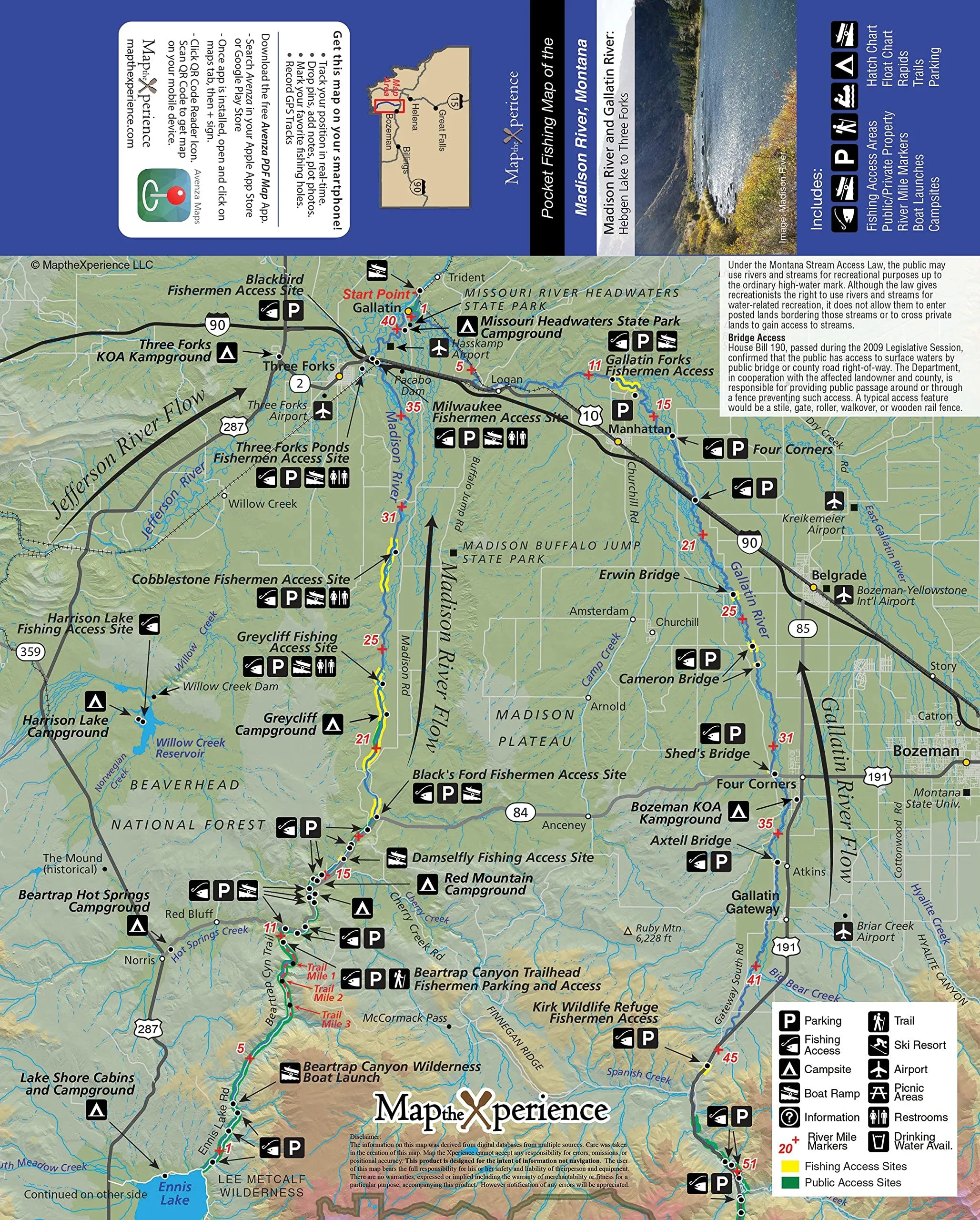 Madison River/Lower Gallatin Fishing Map - GPS Accurate, Detailed Coverage, Free Mobile Access