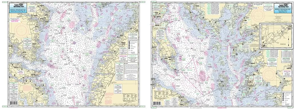 Middle Chesapeake Bay Laminated Fishing Chart 19.5'x26.5' by Captain Segull - GPS Detailed