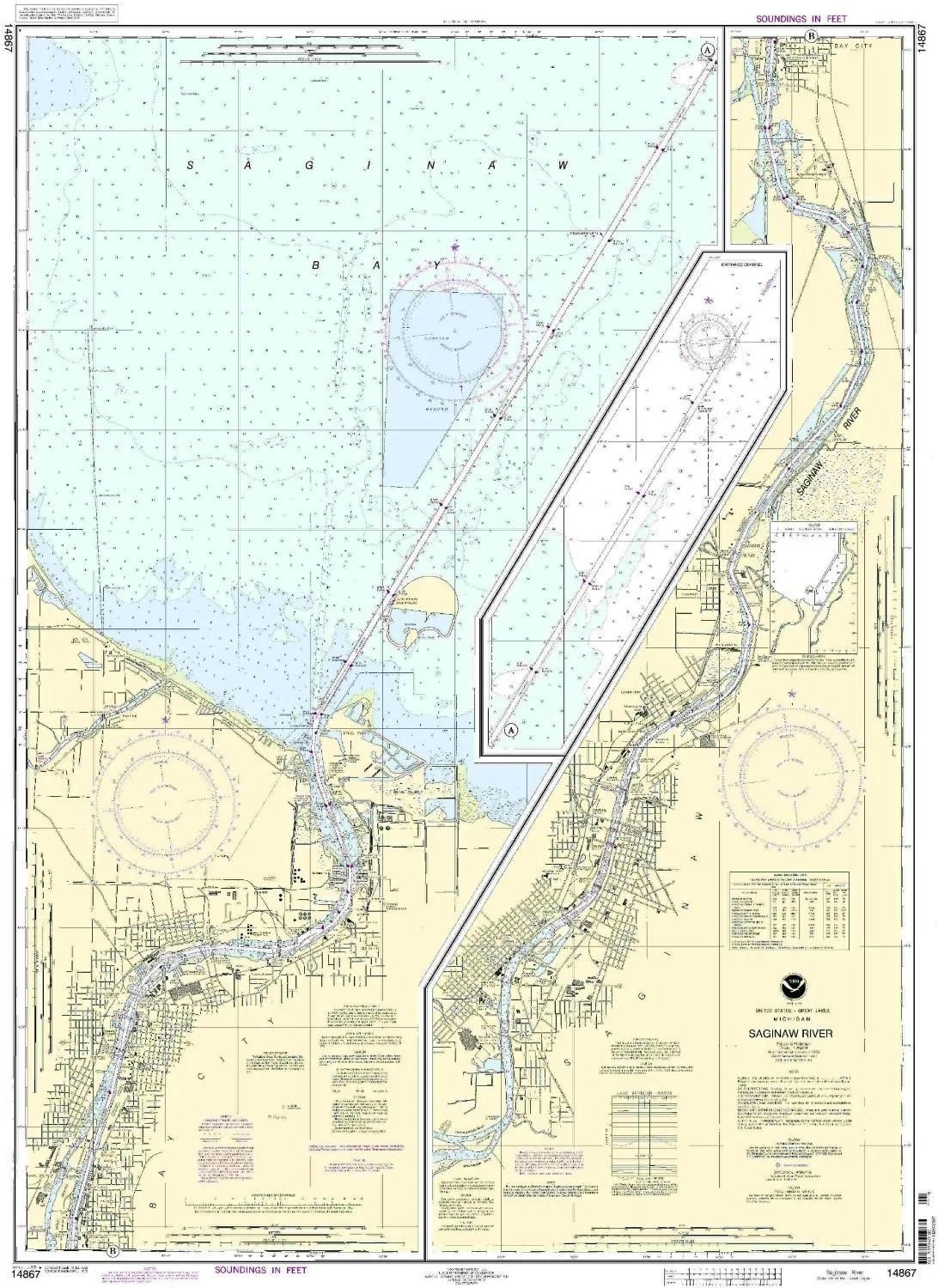 NOAA 14867 Saginaw River Nautical Chart, Up-to-Date with NTM Updates, USCG Approved