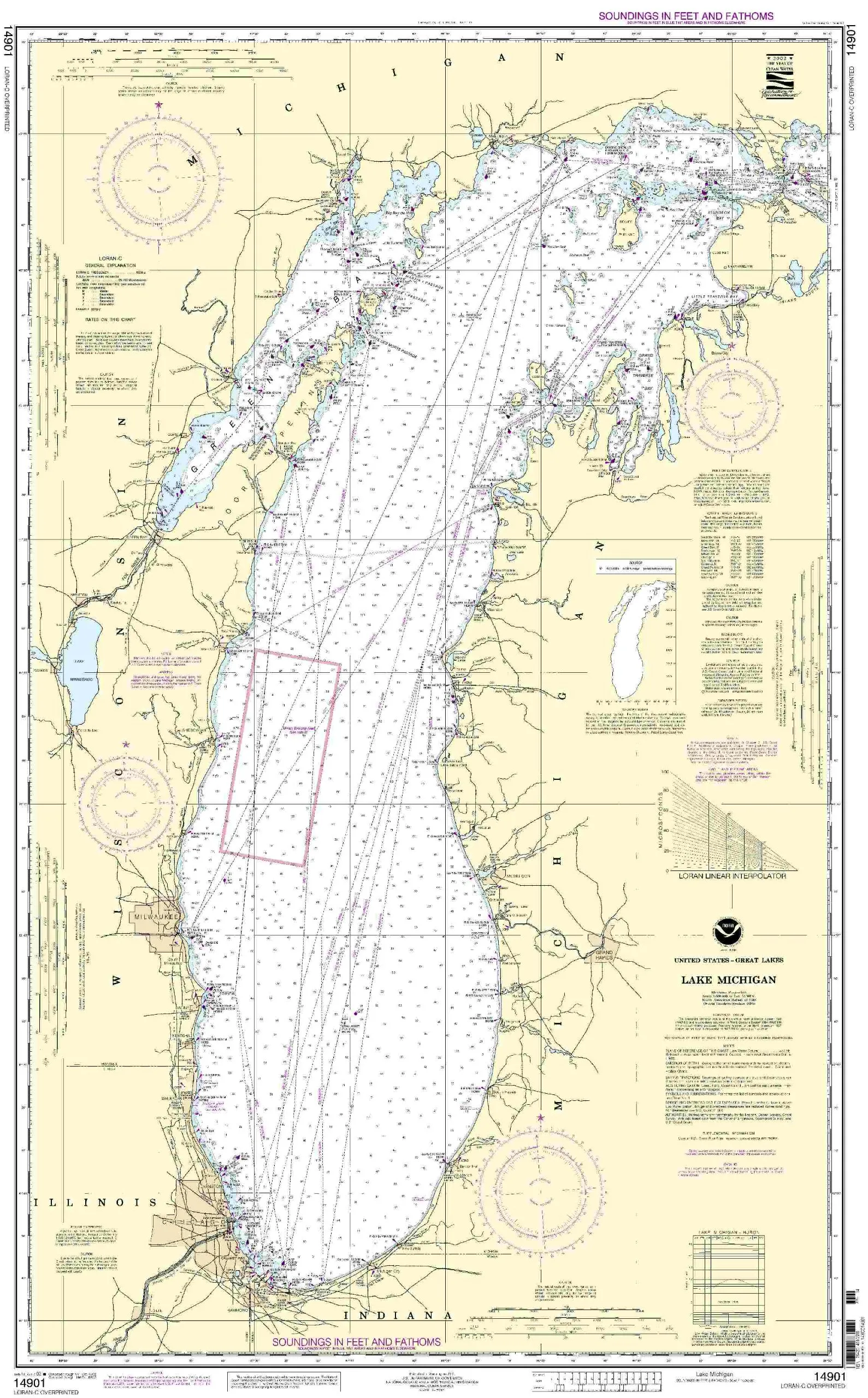 NOAA 14901 Lake Michigan Nautical Chart with Current NTM Updates – Commercial & Recreational Use