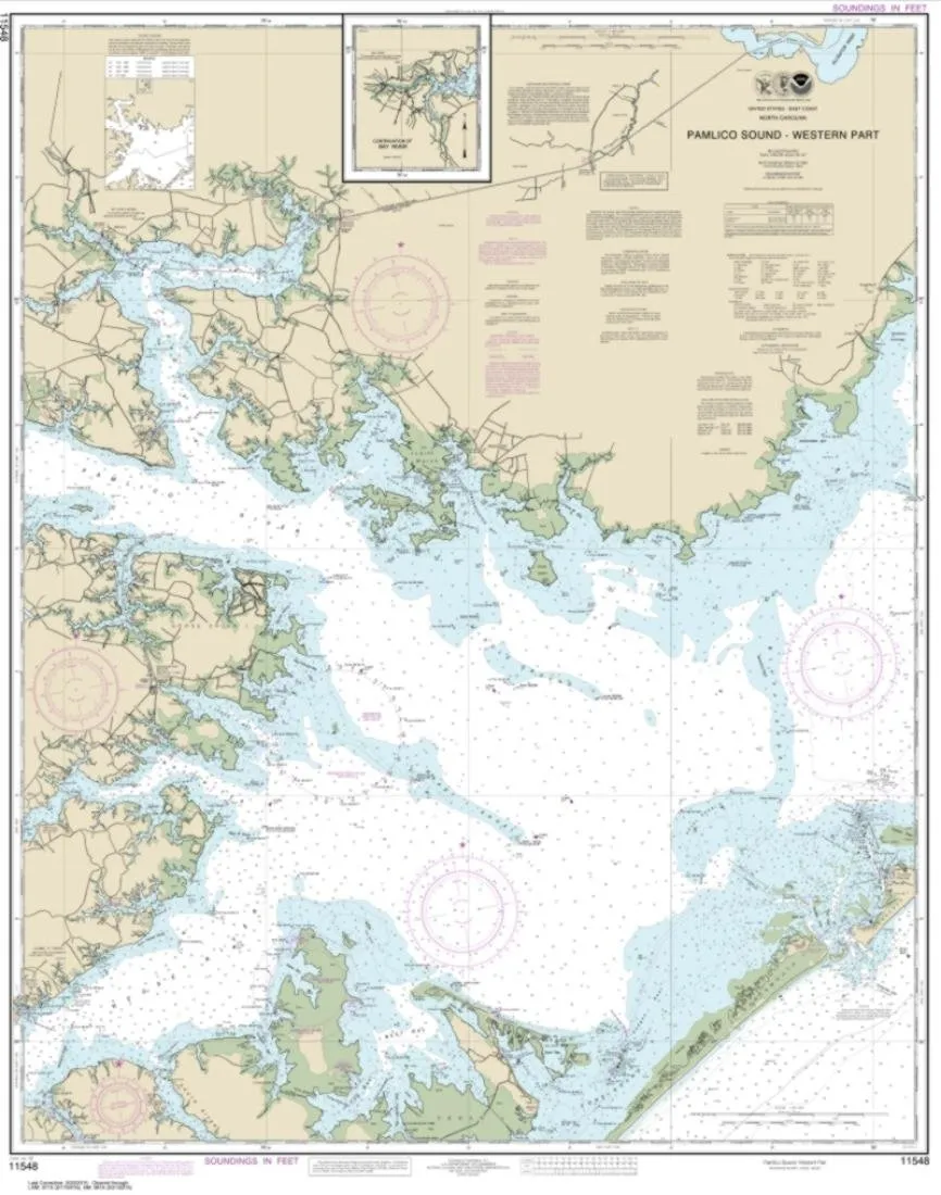 NOAA Chart 11548 Pamlico Sound West - Water-Resistant Nautical Map 112x89 inches