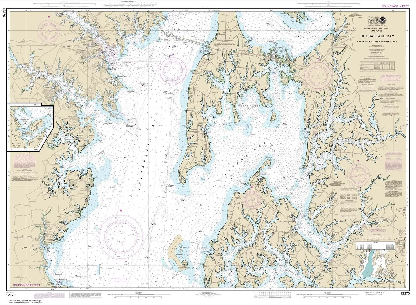 NOAA Chart 12270: Chesapeake Bay Eastern Bay & South River, 35.5'x48.4', Water-Resistant Paper