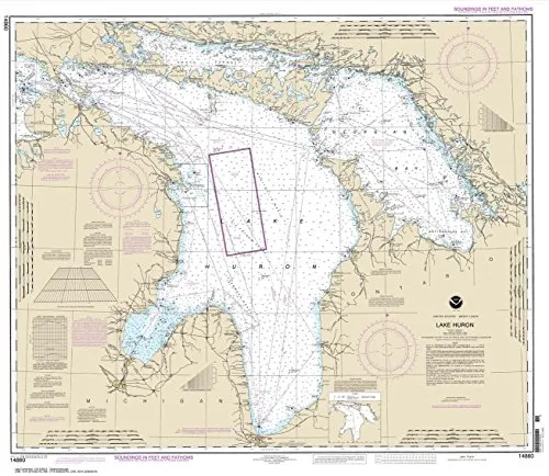 NOAA Chart 14860: Lake Huron 33.6'x38.8' Water-Resistant Nautical Chart by Paradise Cay