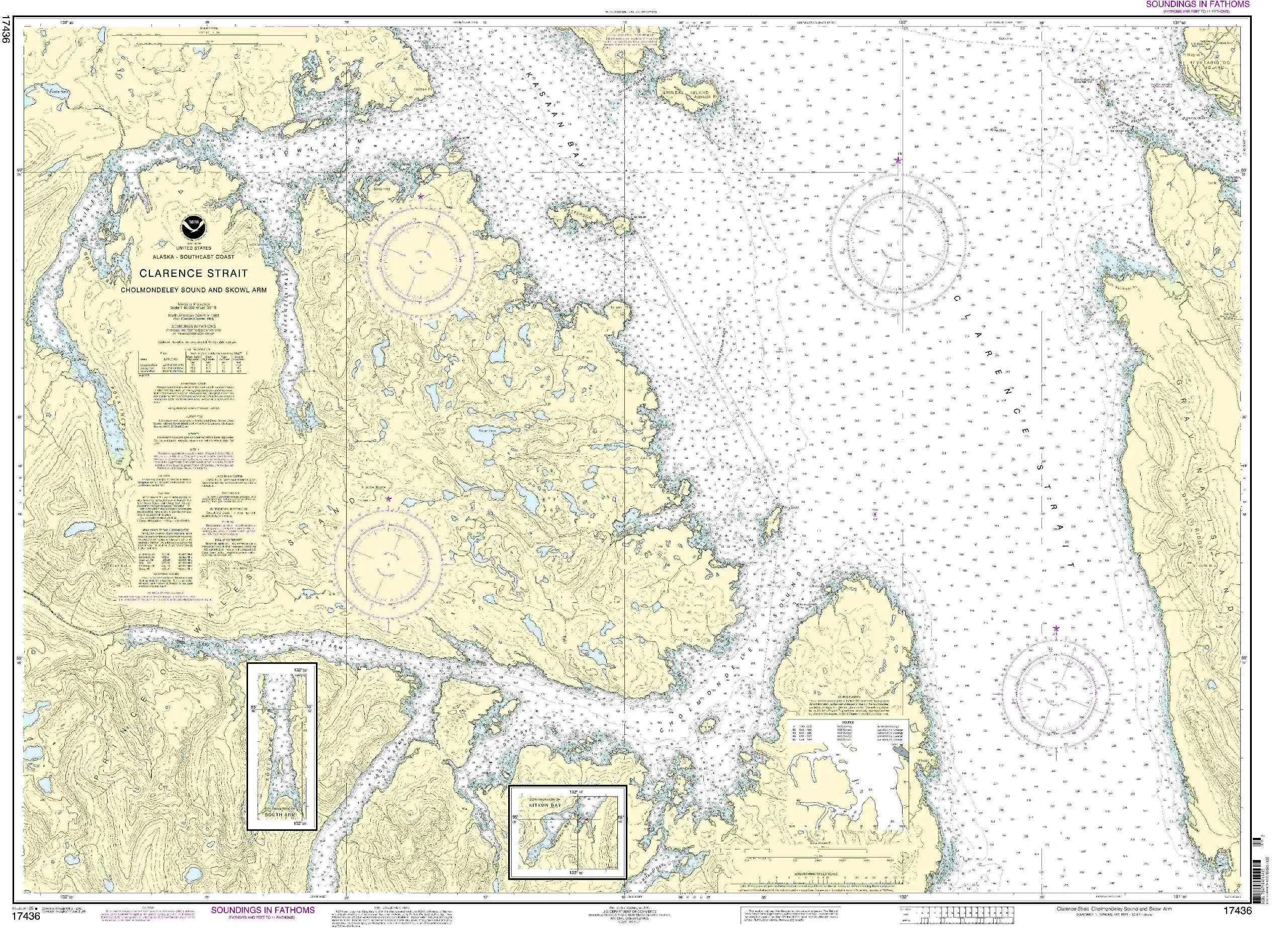 NOAA Chart 17436: Clarence Strait, Cholmondeley Sound, Skowl Arm - Updated Nautical Chart