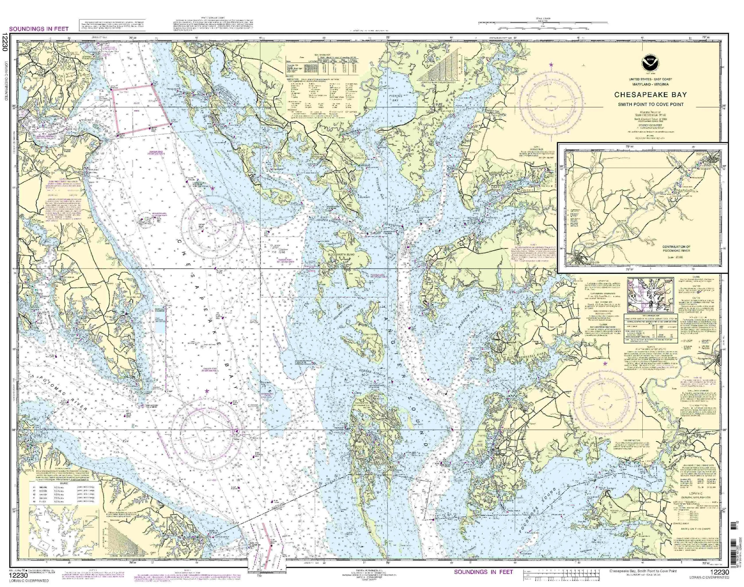 NOAA Nautical Chart 12230-Smith Point to Cove Point, 1:80000 Scale, 32.76'H x 42.26'W