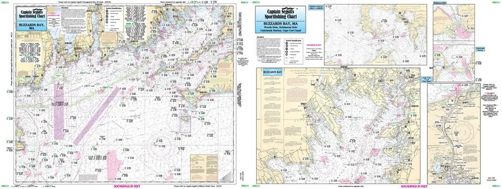 Offshore Buzzards Bay Laminated Nautical Fishing Chart by Captain Segull's 19.5'x26.5'