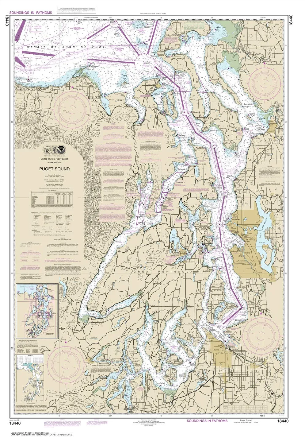 Paradise Cay NOAA Chart 18440 - Puget Sound, Small Format, Waterproof & Tear-Resistant