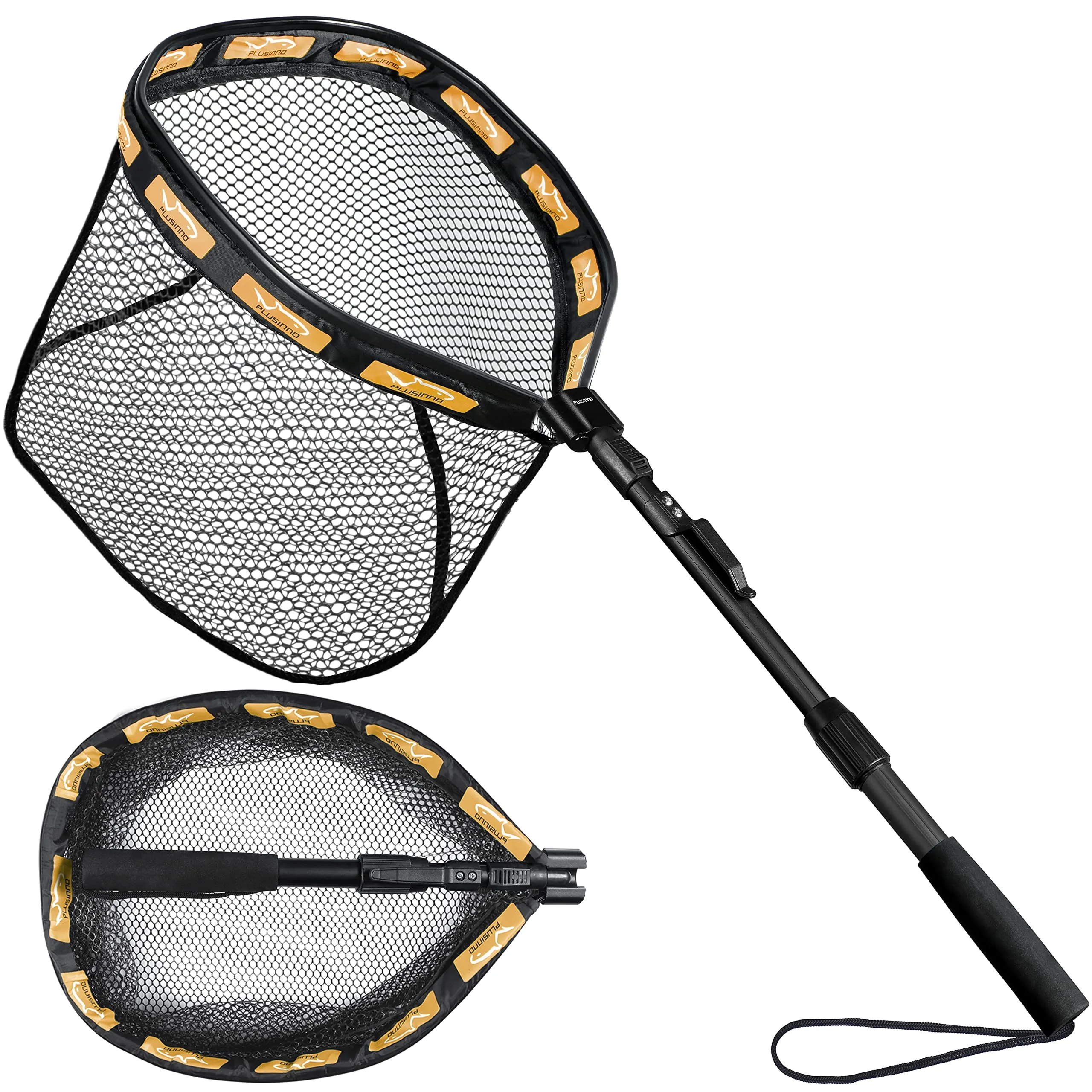 PLUSINNO Floating Fishing Net - Rubber Coated, 11.8' Hoop, Telescopic & Fixed Pole, Fish-Friendly