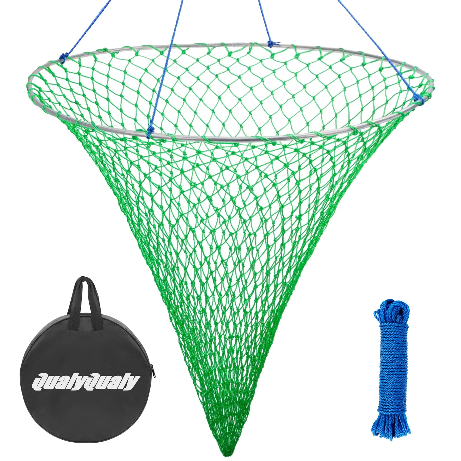 QualyQualy Foldable Bridge & Pier Fishing Net - 39in Hoop, Lightweight Nylon Mesh, Water-Resistant