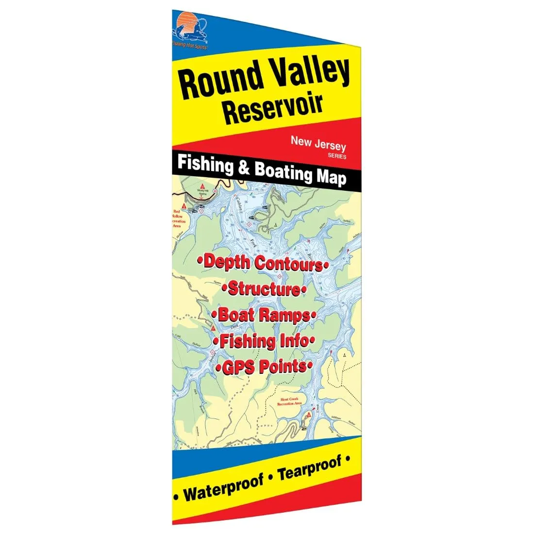 Round Valley Reservoir Fishing Map - Detailed Lake Contours, Shoreline Features, Waterproof