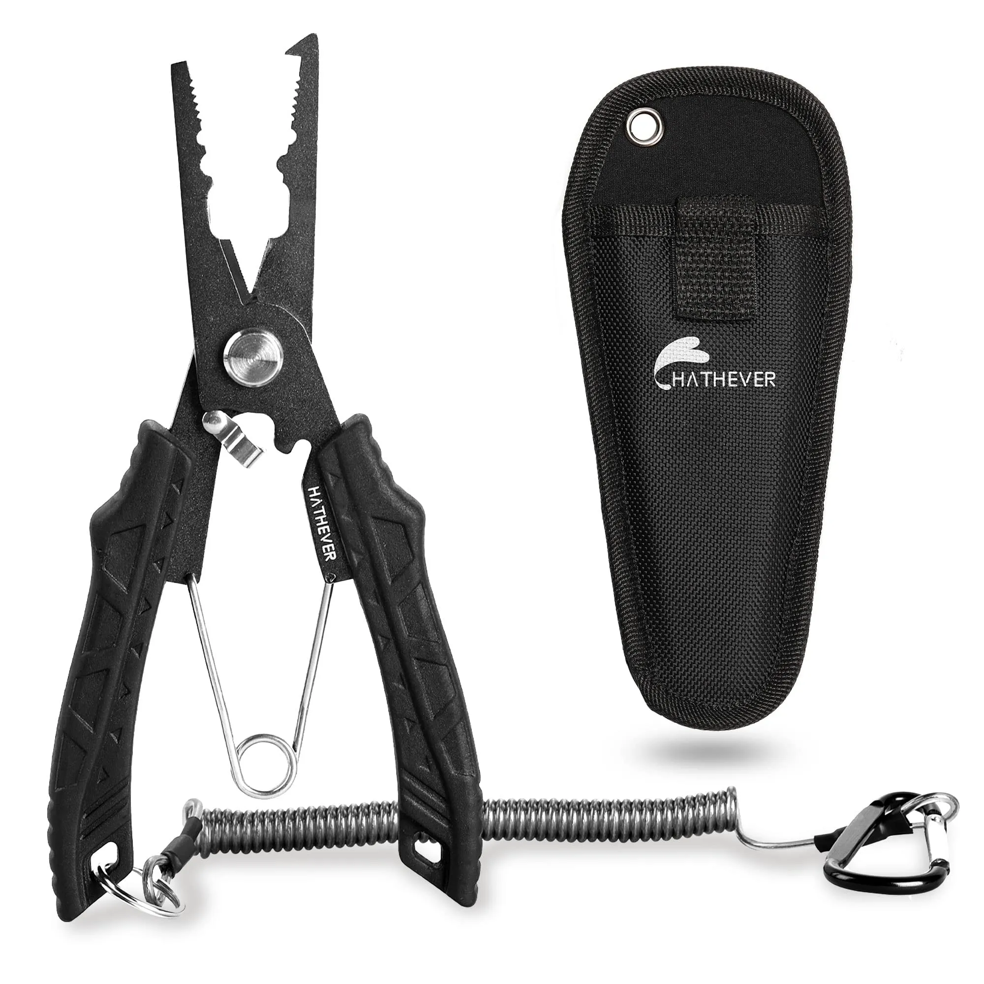 Saltwater Fishing Pliers with Safety Lock, Non-Slip Handles, Sheath & Lanyard – Perfect Fishing Gift