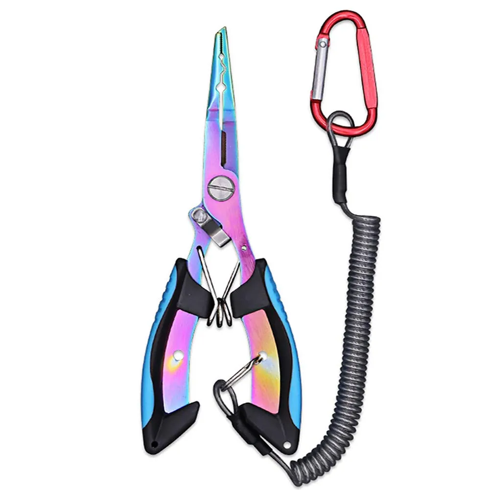 Stainless Fishing Needle Nose Pliers with Hook Remover, Braid Cutter, and Coiled Lanyard