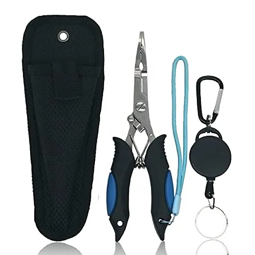 Stainless Steel Fishing Pliers with Sheath, Telescopic Lanyard - Multitool for Anglers