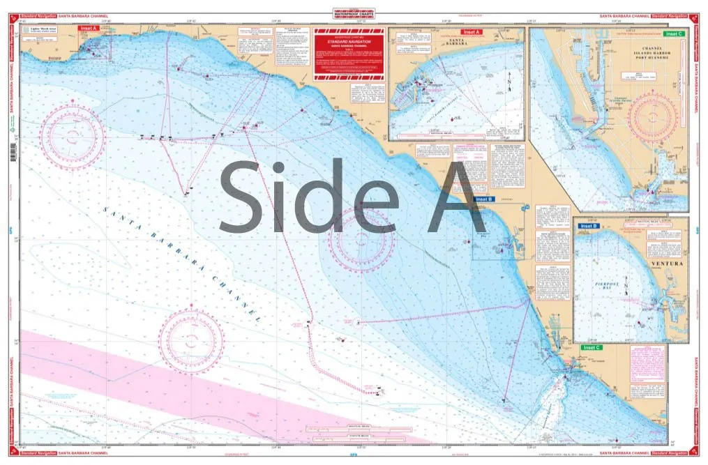 Standard Navigation Waterproof Charts - Santa Barbara Channel, Two-Sided, Tear-Resistant, 25'x38'