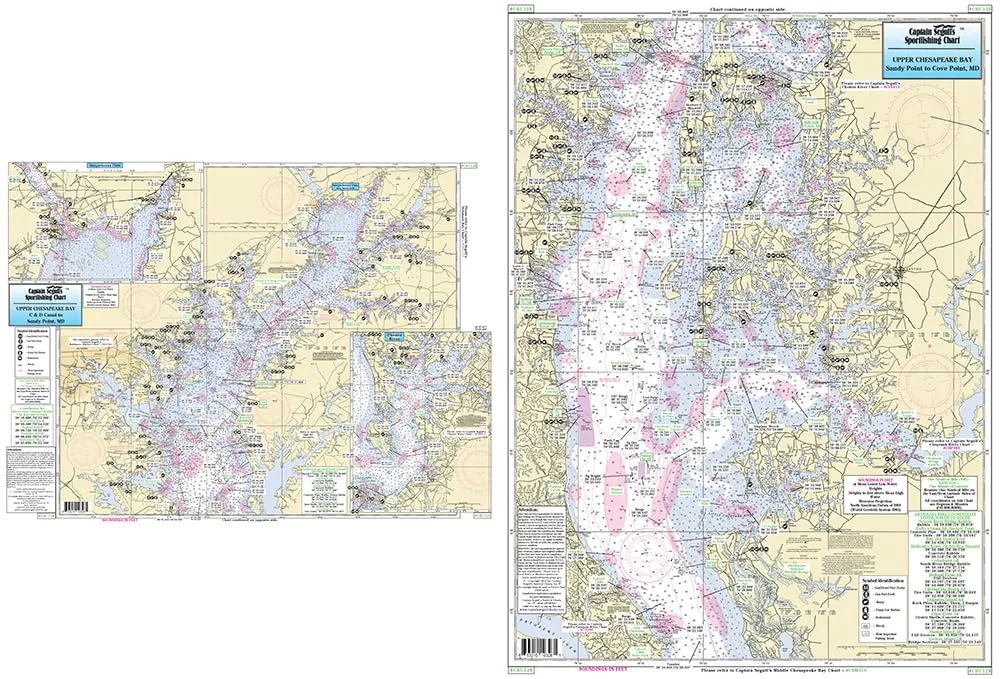 Upper Chesapeake Bay Nautical Fishing Chart - Laminated, 19.5'x26.5', by Captain Segull's