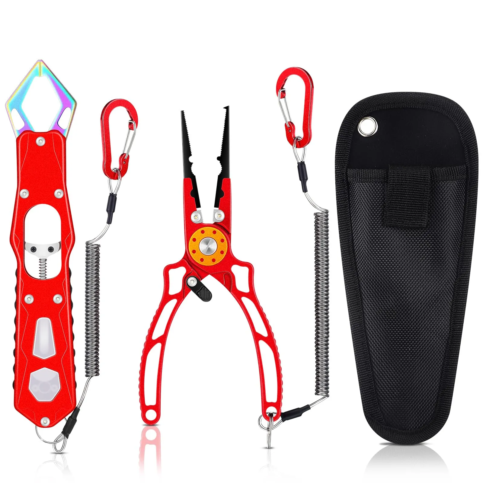 WILLBOND Saltwater Fishing Pliers with Luminous Module, Hook Remover & Split Ring Tool, Red