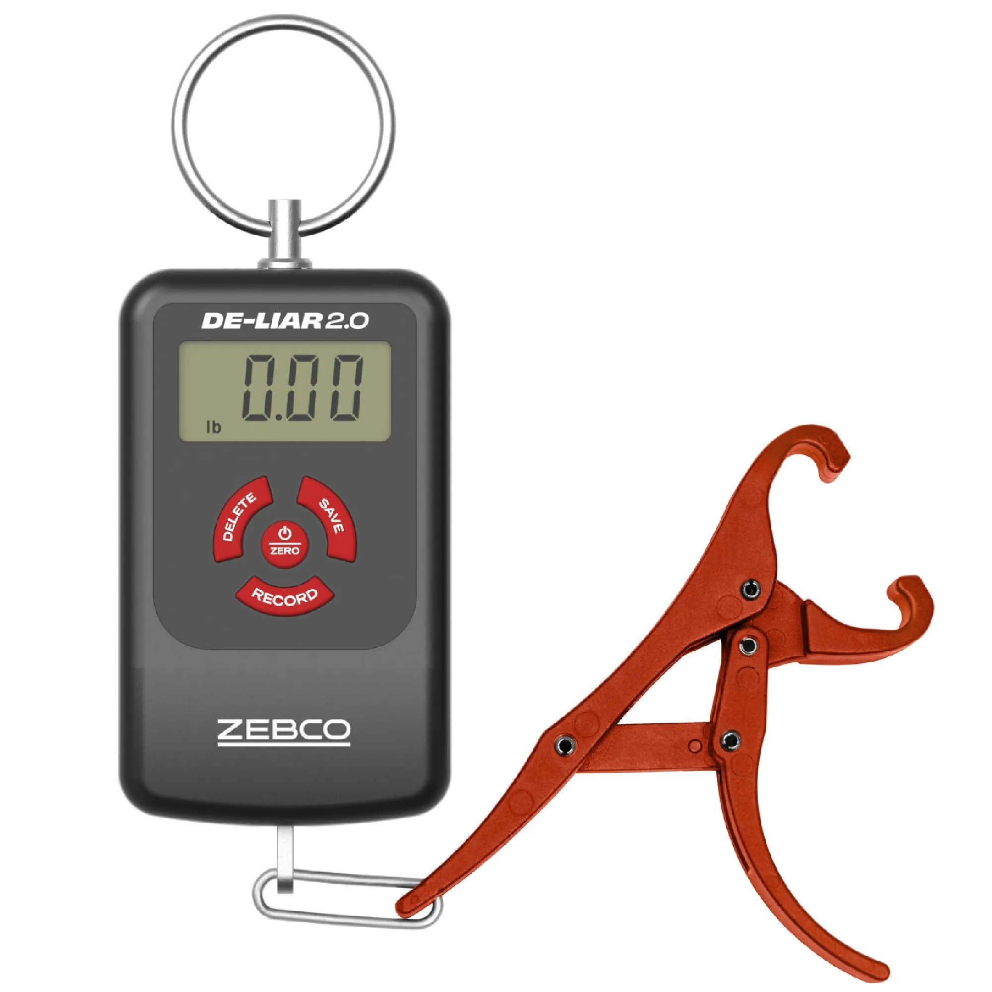 Zebco De-Liar 2.0 Digital Fish Scale 50-Pound Capacity with Non-Puncturing Grip in Black/Red